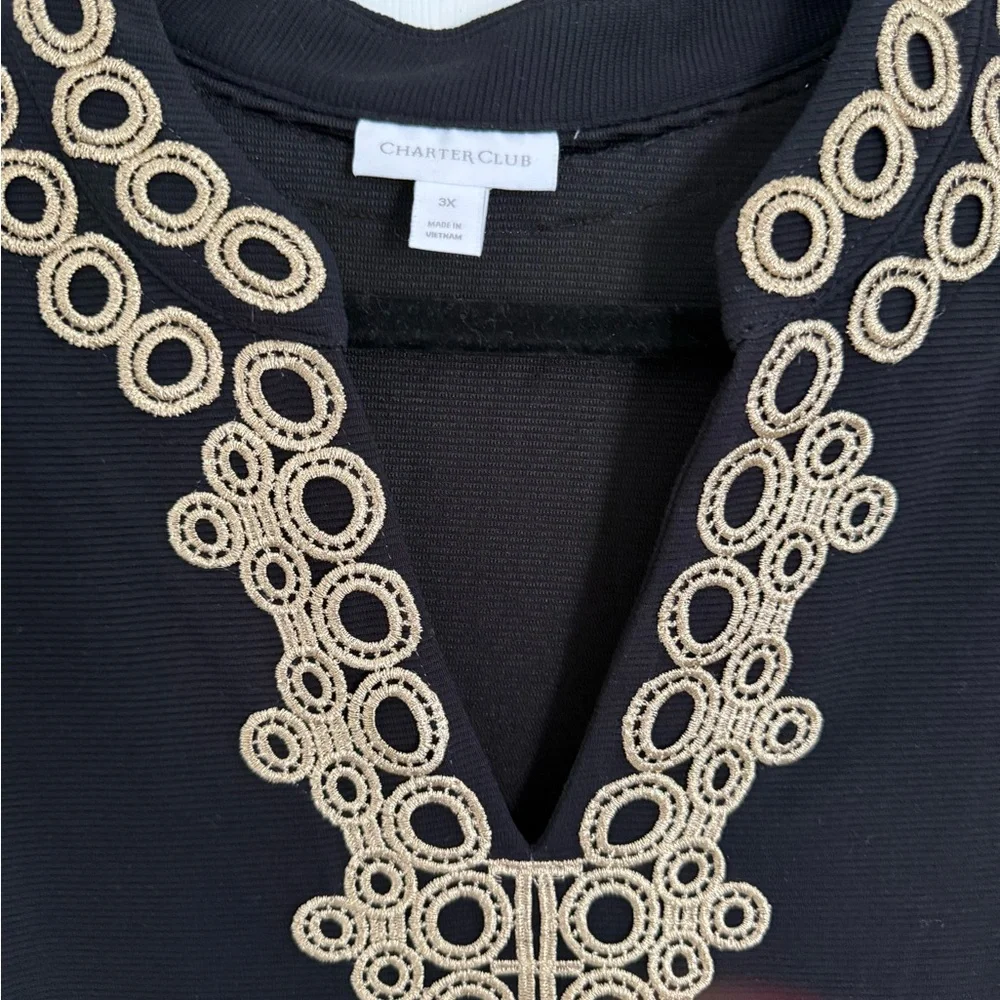 Charter Club Black Tunic with Gold Embroidery - Picture 8 of 10